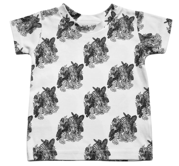 Little Kitt 100% cotton unisex monochrome jaguar animal t-shirt for babies and toddlers