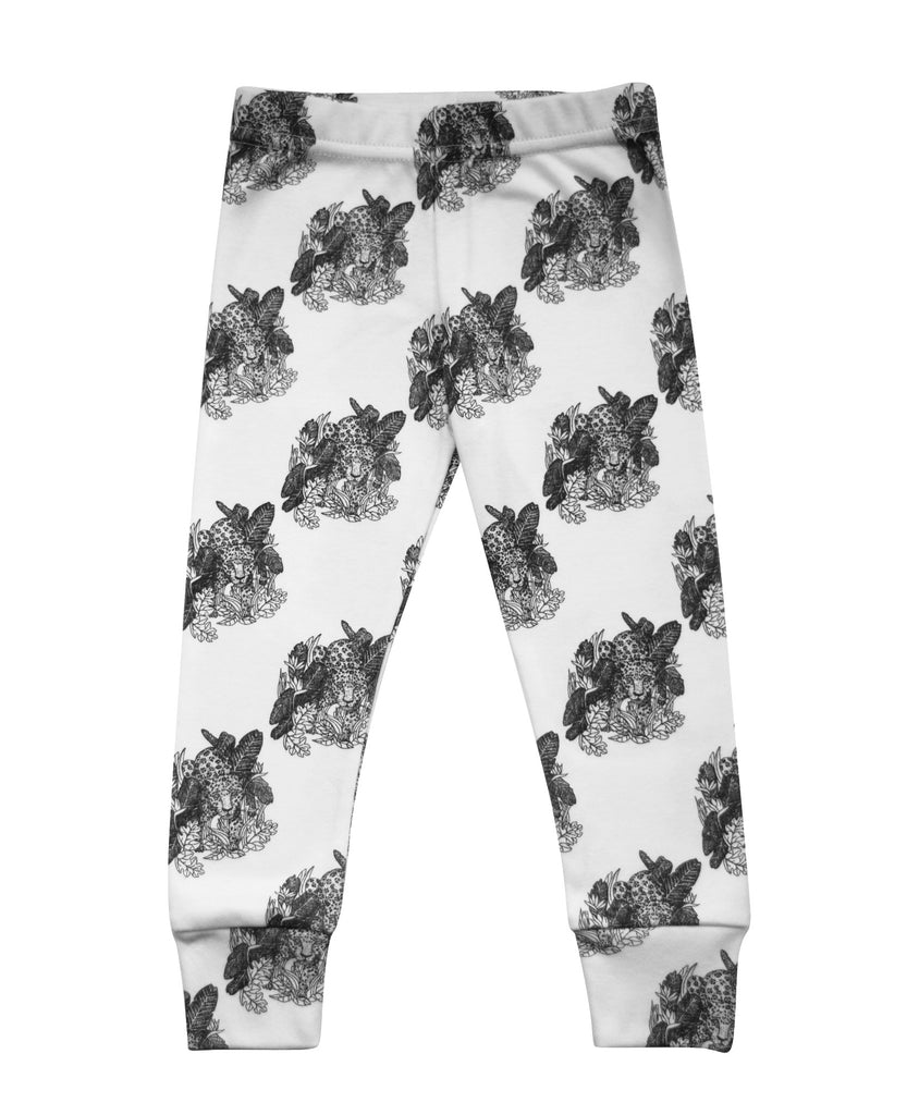 Little Kitt 100% cotton unisex monochrome jaguar animal leggings for babies and toddlers