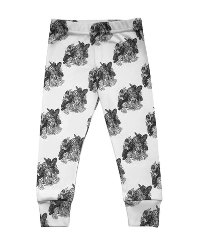 Little Kitt 100% cotton unisex monochrome jaguar animal leggings for babies and toddlers