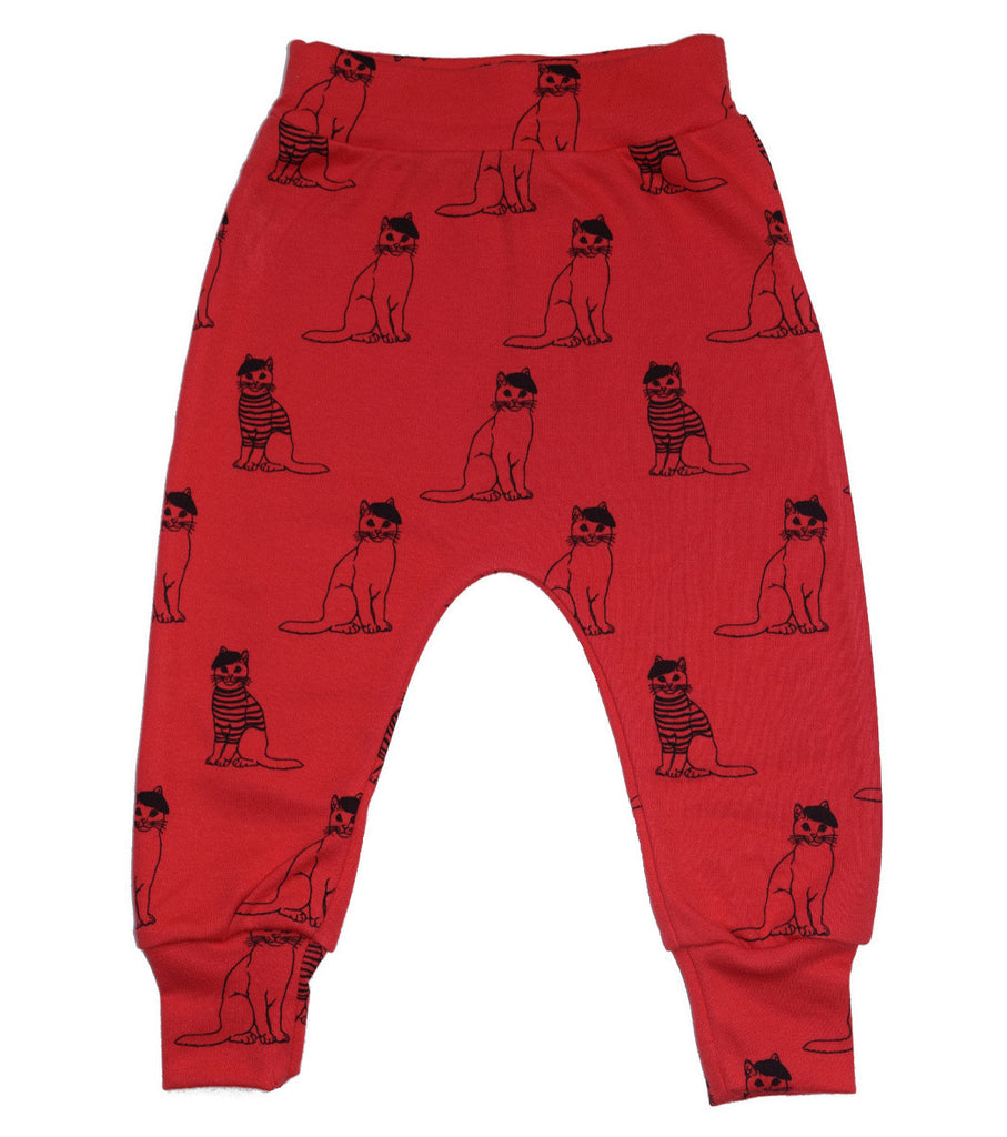 Little Kitt 100% cotton unisex red cat harem leggings for babies and toddlers