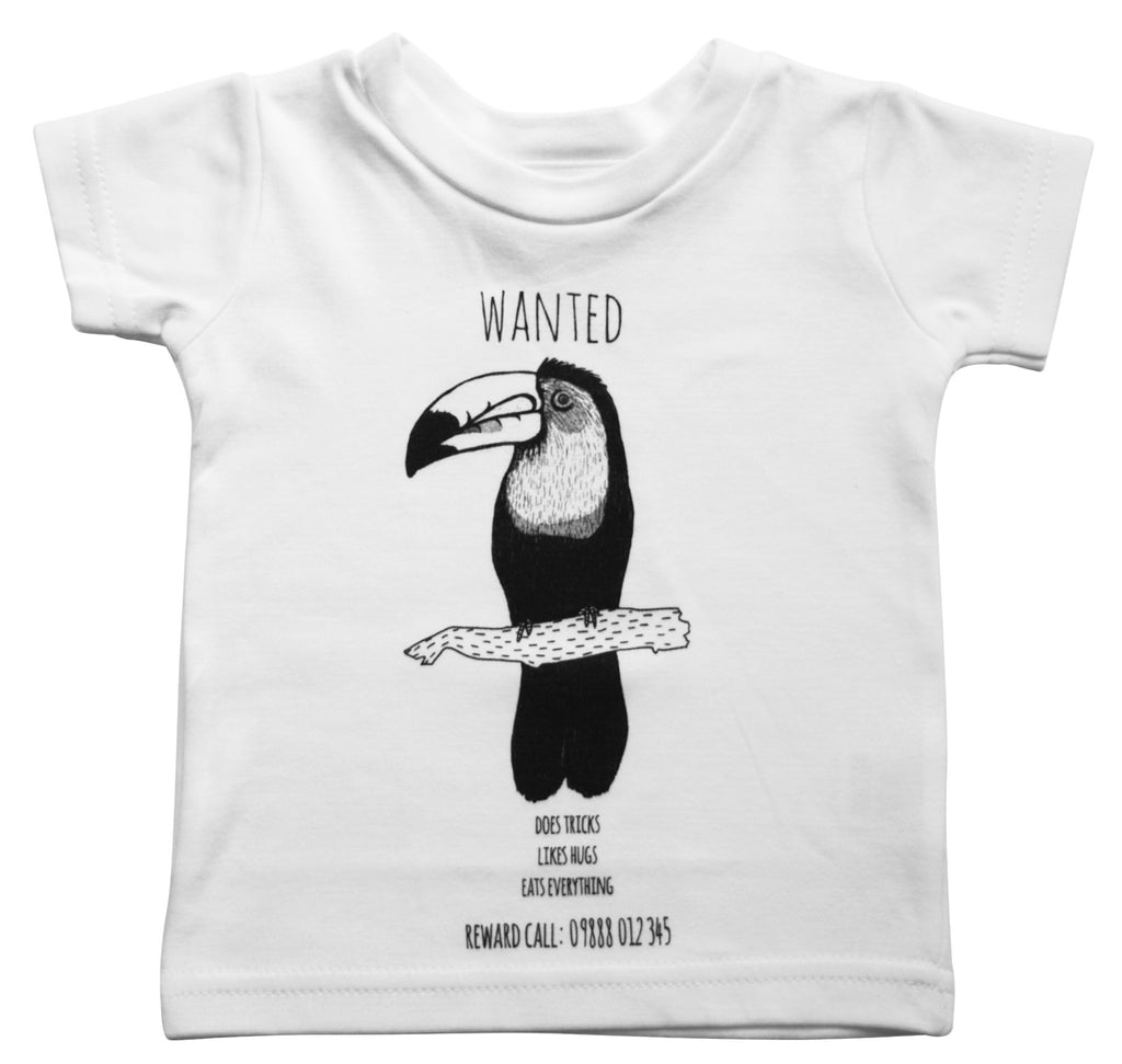 Little Kitt 100% cotton unisex monochrome toucan animal t-shirt for babies and toddlers