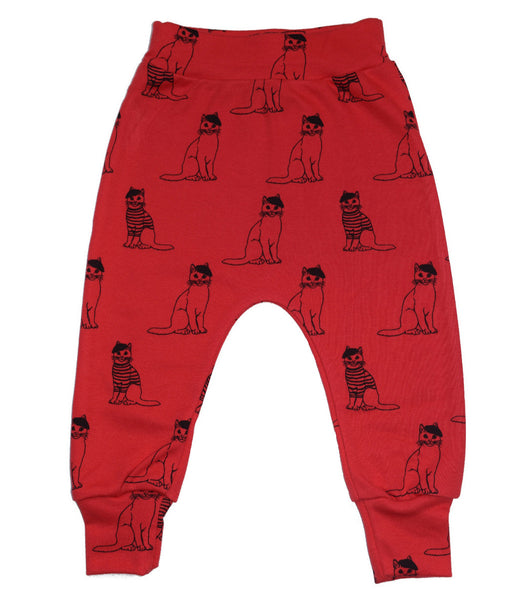 Little Kitt 100% cotton unisex red cat harem leggings for babies and toddlers