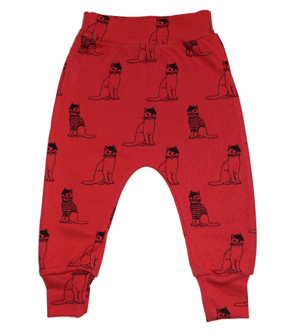Little Kitt 100% cotton unisex red cat harem leggings for babies and toddlers