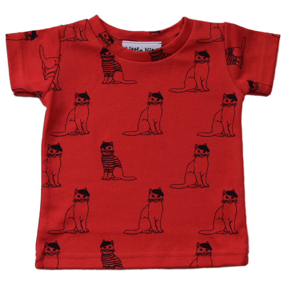 Little Kitt 100% cotton unisex red cat t-shirt for babies and toddlers
